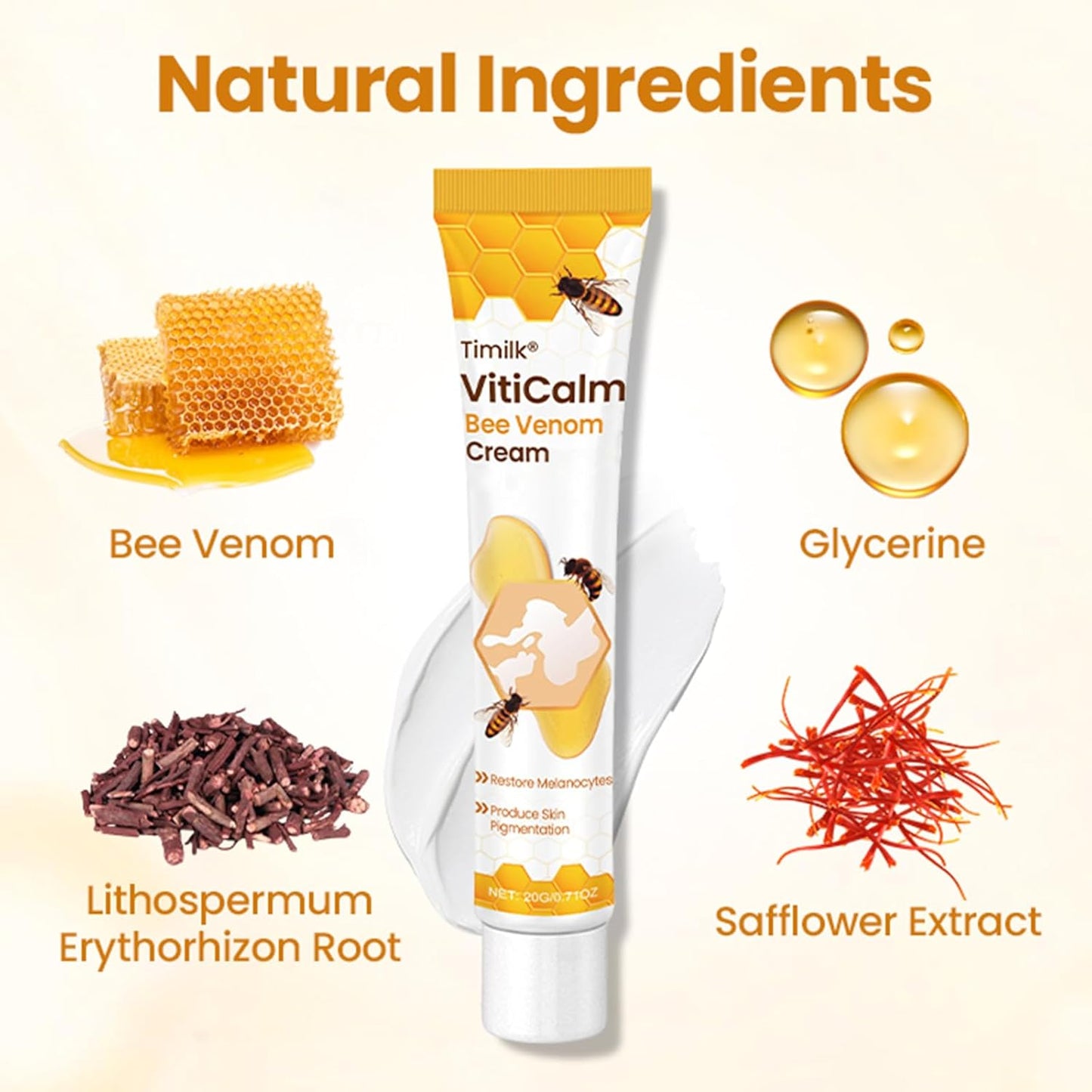 Bee Venom Cream, Vitiligo Bee Venom Skin Treatment Cream, Vitiligo Care cream Hydrating Moisturizing for All Men and Women's Skin Types