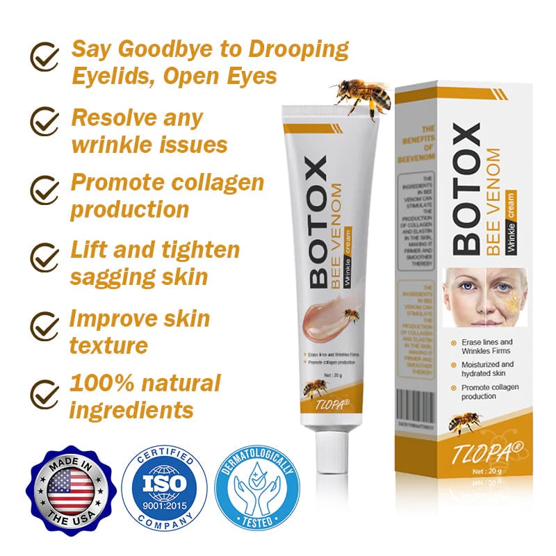 Bee Venom Wrinkle Removal Cream, Anti-Aging, Restore and Enhance Skin Elasticity, Natural and Non-Irritating, Suitable for Sensitive, Dry, Oily Skin